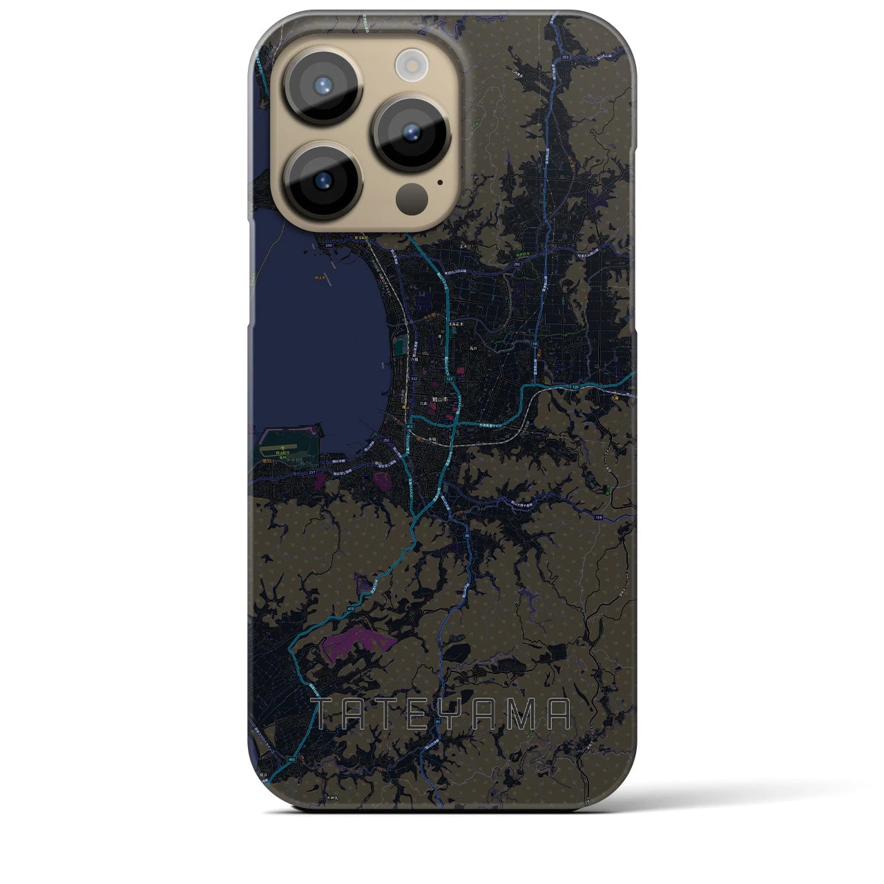 【館山】地図柄iPhoneケース（バックカバータイプ・ブラック）iPhone 14 Pro Max 用