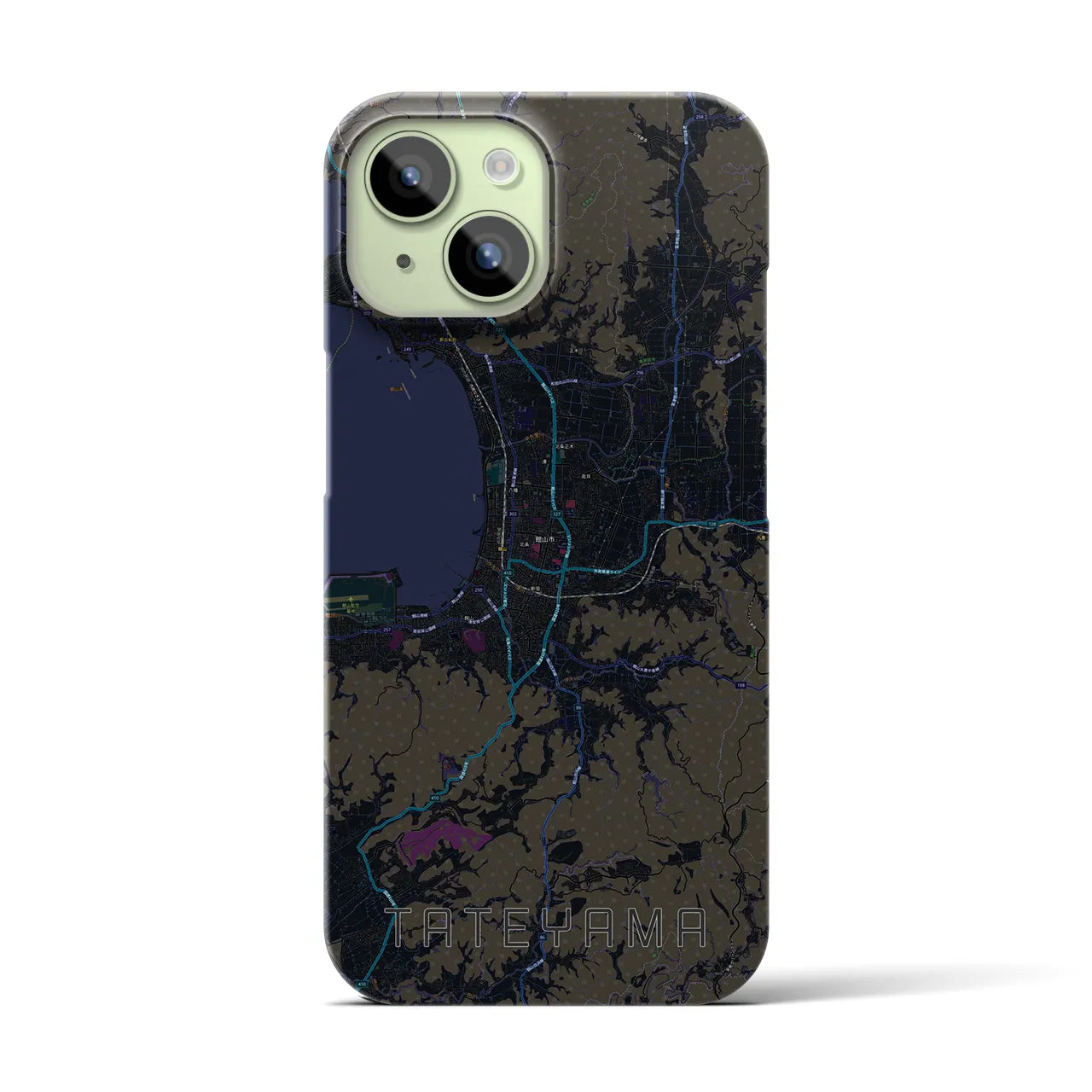 【館山】地図柄iPhoneケース（バックカバータイプ・ブラック）iPhone 15 用