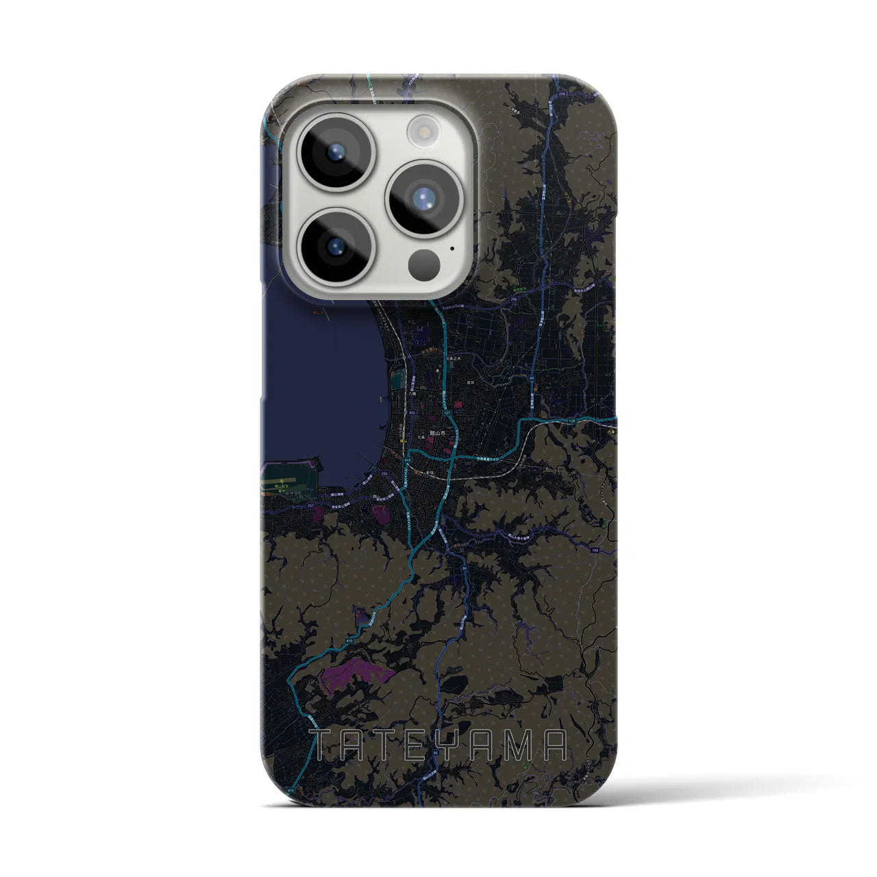 【館山】地図柄iPhoneケース（バックカバータイプ・ブラック）iPhone 15 Pro 用
