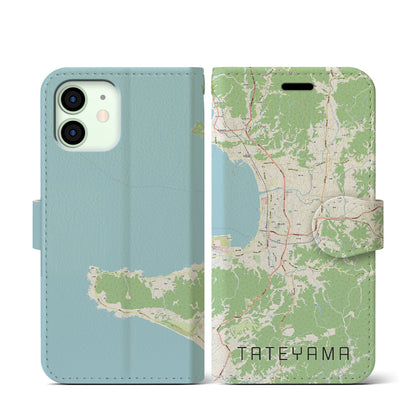 【館山（千葉県）】地図柄iPhoneケース（手帳タイプ）ナチュラル・iPhone 12 mini 用