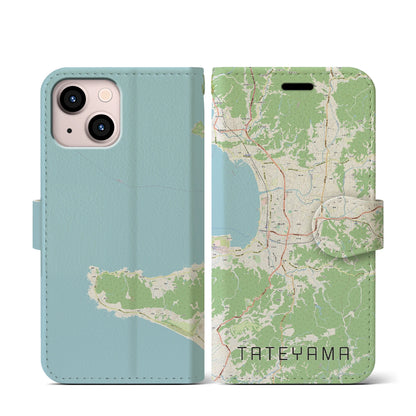 【館山（千葉県）】地図柄iPhoneケース（手帳タイプ）ナチュラル・iPhone 13 mini 用