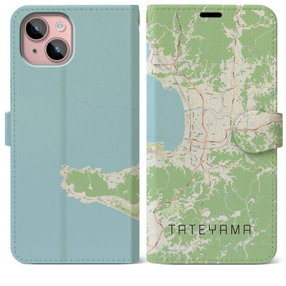 【館山（千葉県）】地図柄iPhoneケース（手帳タイプ）ナチュラル・iPhone 15 Plus 用