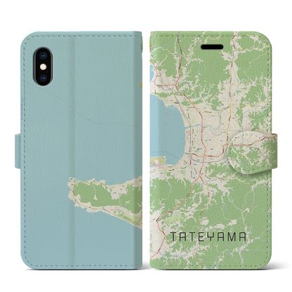 【館山（千葉県）】地図柄iPhoneケース（手帳タイプ）ナチュラル・iPhone XS / X 用