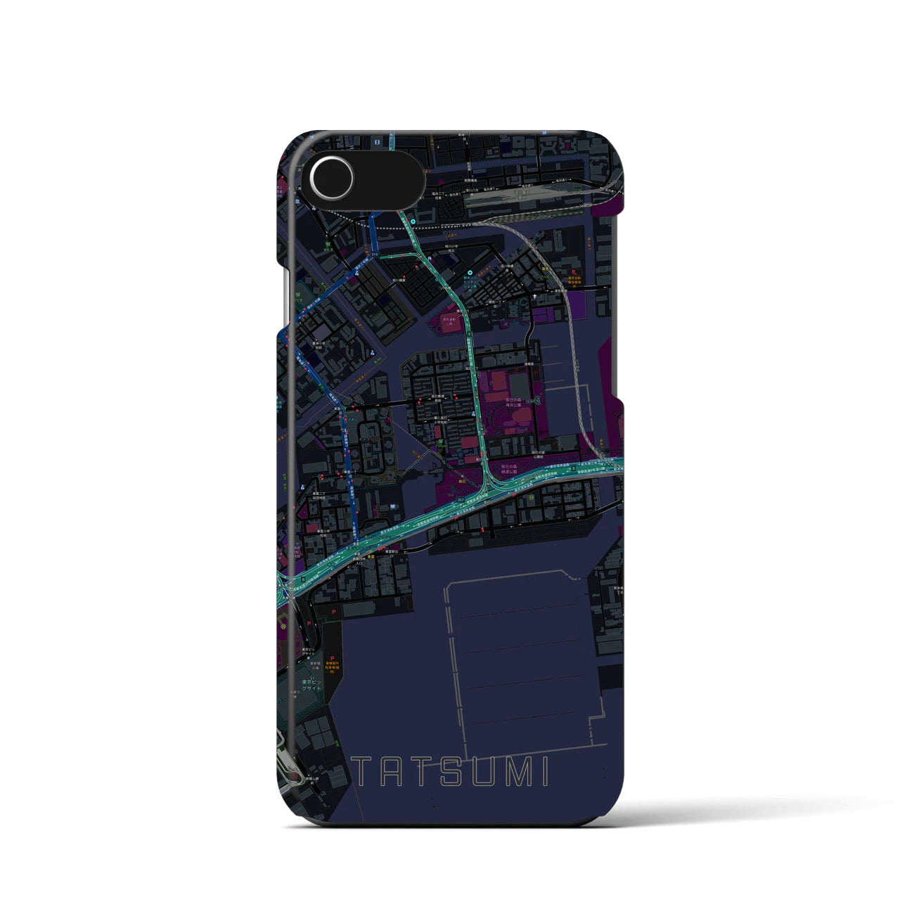 【辰巳】地図柄iPhoneケース（バックカバータイプ・ブラック）iPhone SE（第3 / 第2世代） / 8 / 7 / 6s / 6 用