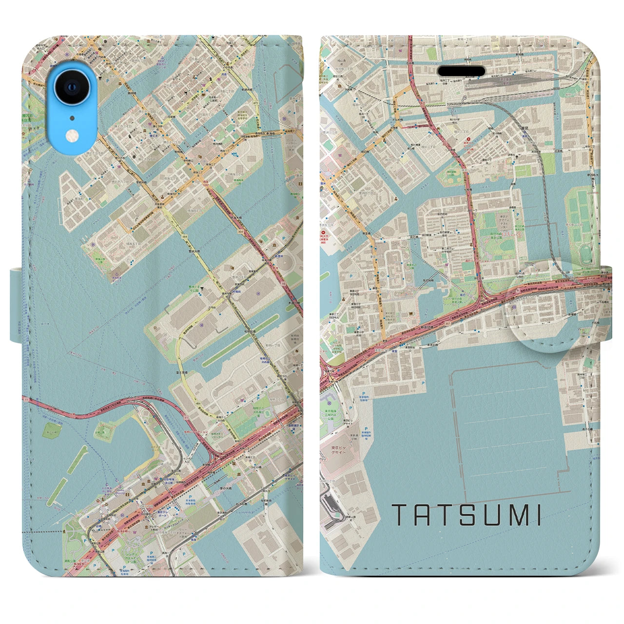 【辰巳】地図柄iPhoneケース（手帳両面タイプ・ナチュラル）iPhone XR 用