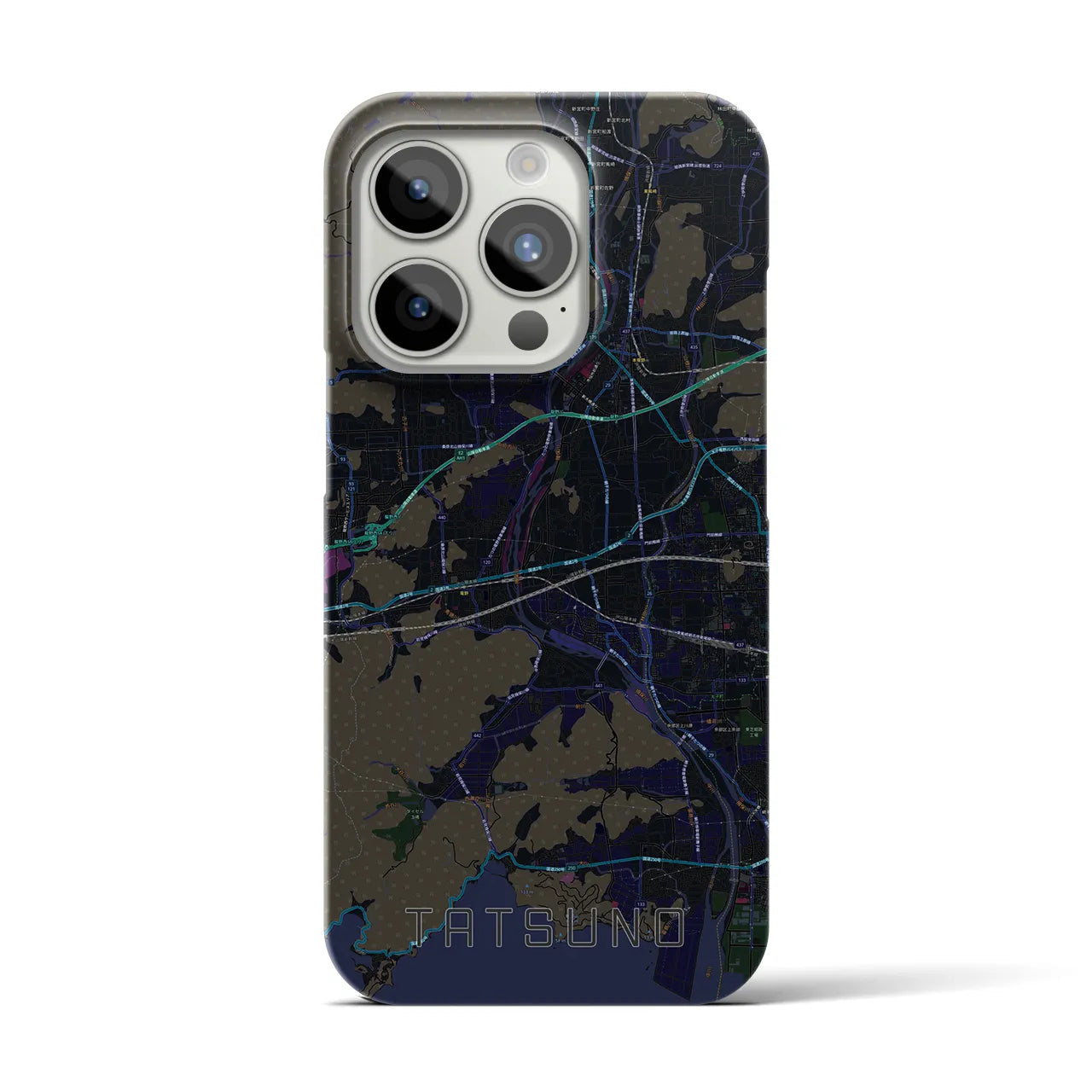 【たつの】地図柄iPhoneケース（バックカバータイプ・ブラック）iPhone 15 Pro 用