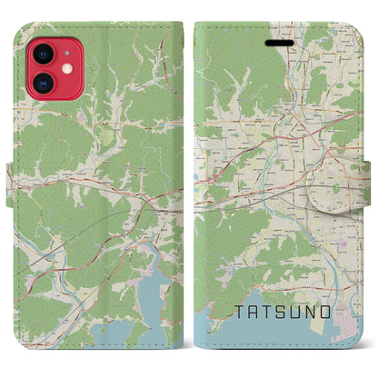 【たつの（兵庫県）】地図柄iPhoneケース（手帳タイプ）ナチュラル・iPhone 11 用
