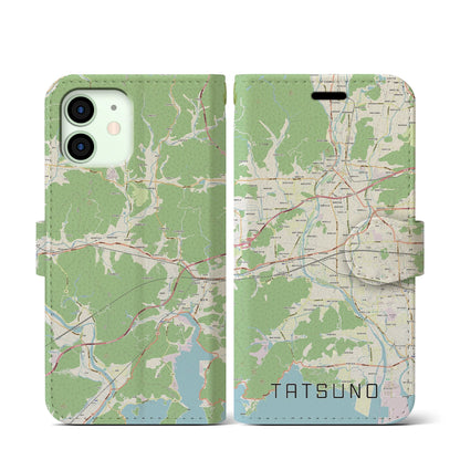 【たつの（兵庫県）】地図柄iPhoneケース（手帳タイプ）ナチュラル・iPhone 12 mini 用
