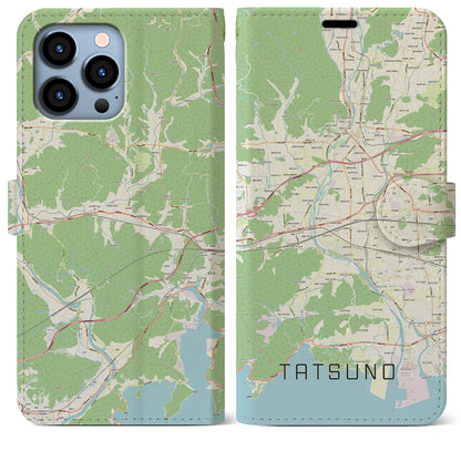 【たつの（兵庫県）】地図柄iPhoneケース（手帳タイプ）ナチュラル・iPhone 13 Pro Max 用