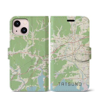 【たつの（兵庫県）】地図柄iPhoneケース（手帳タイプ）ナチュラル・iPhone 13 mini 用
