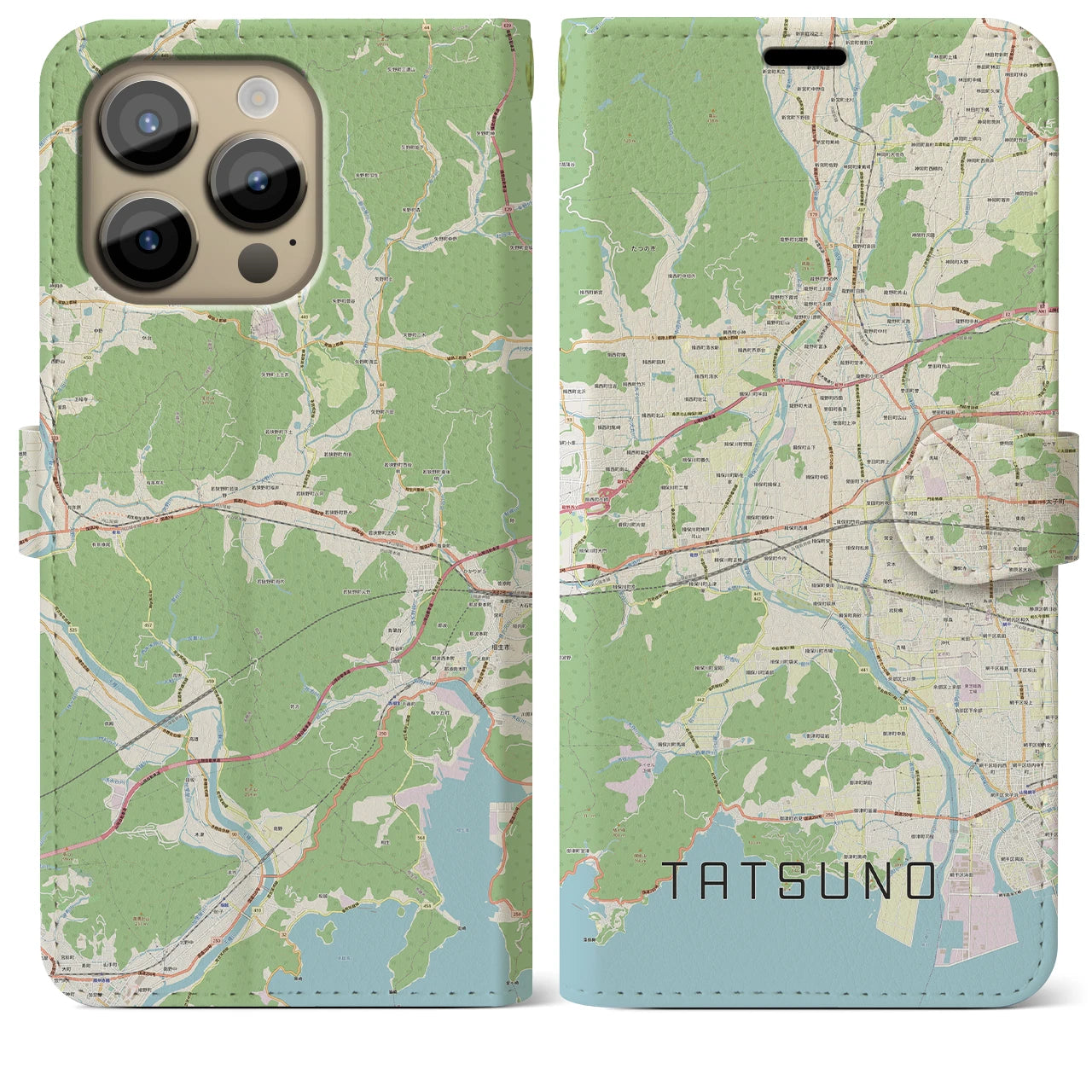 【たつの】地図柄iPhoneケース（手帳両面タイプ・ナチュラル）iPhone 14 Pro Max 用