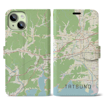 【たつの（兵庫県）】地図柄iPhoneケース（手帳タイプ）ナチュラル・iPhone 15 用