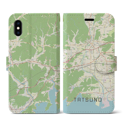 【たつの（兵庫県）】地図柄iPhoneケース（手帳タイプ）ナチュラル・iPhone XS / X 用
