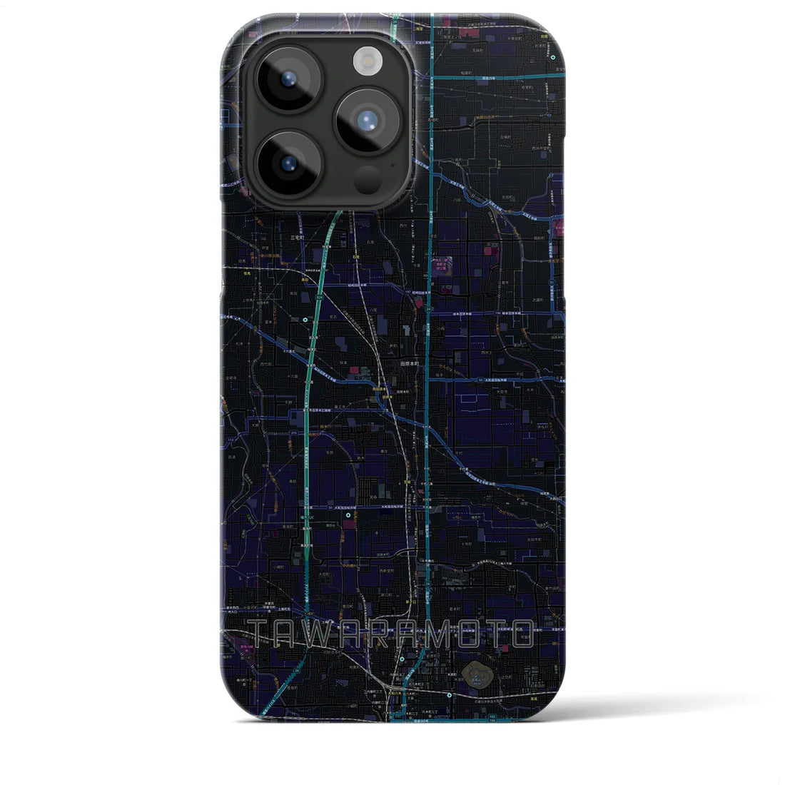 【田原本】地図柄iPhoneケース（バックカバータイプ・ブラック）iPhone 15 Pro Max 用