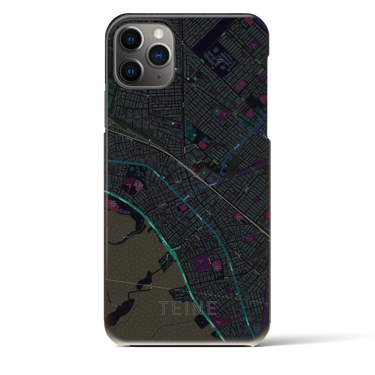 【手稲】地図柄iPhoneケース（バックカバータイプ・ブラック）iPhone 11 Pro Max 用