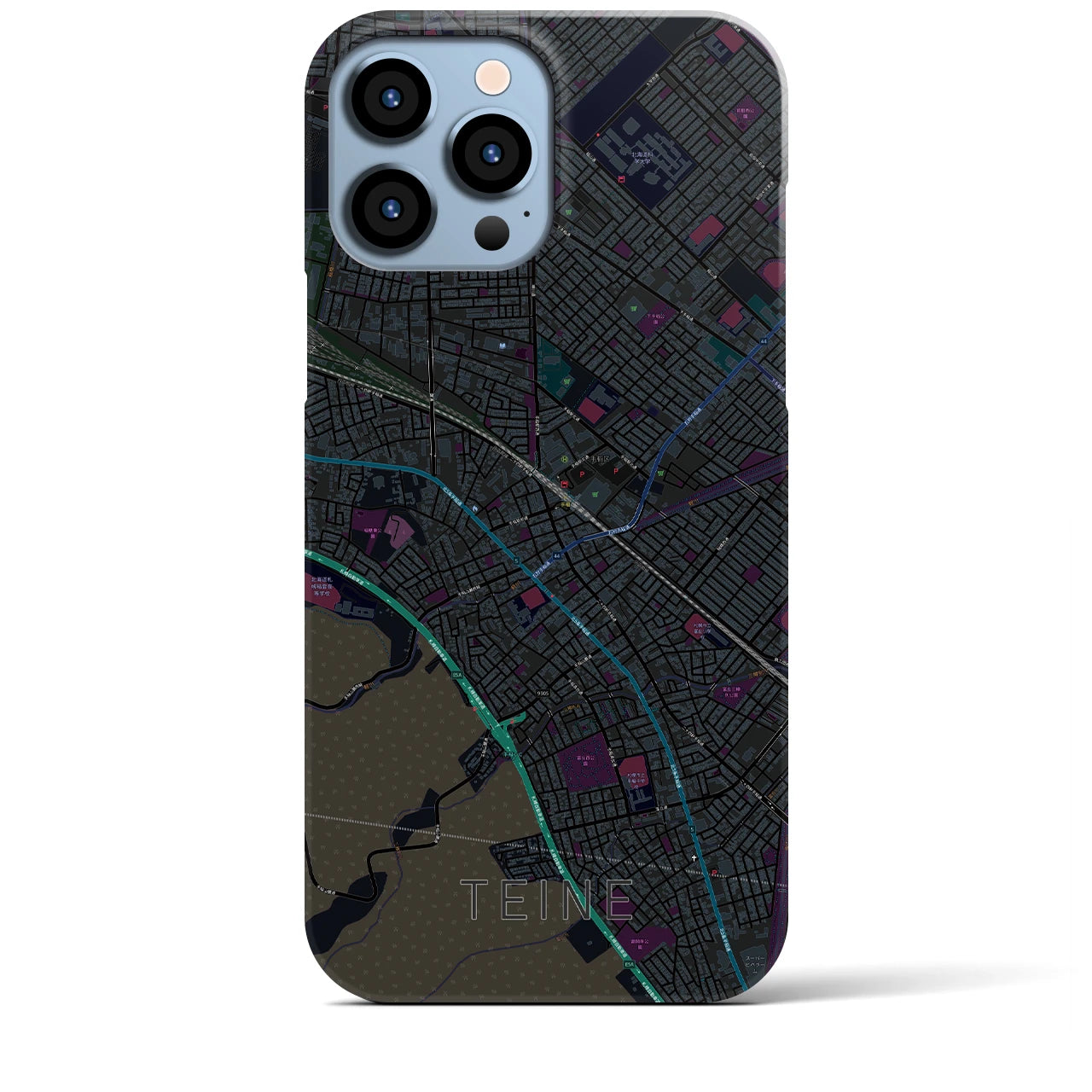 【手稲】地図柄iPhoneケース（バックカバータイプ・ブラック）iPhone 13 Pro Max 用
