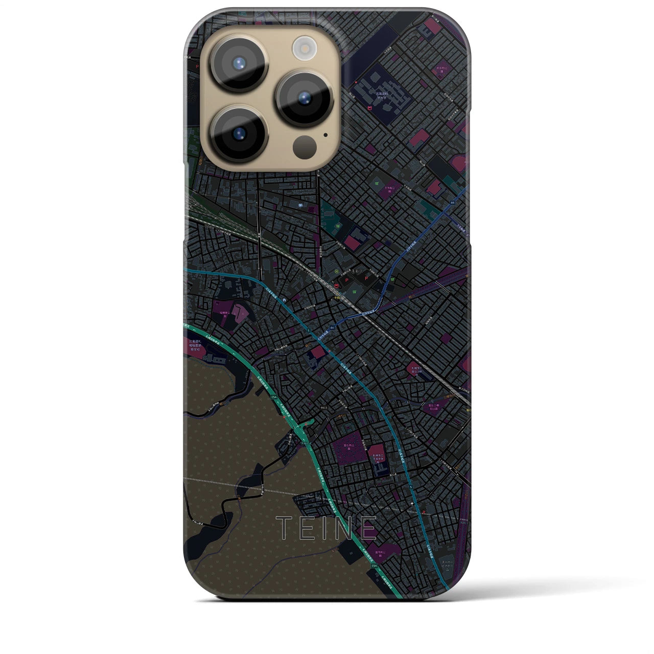 【手稲】地図柄iPhoneケース（バックカバータイプ・ブラック）iPhone 14 Pro Max 用