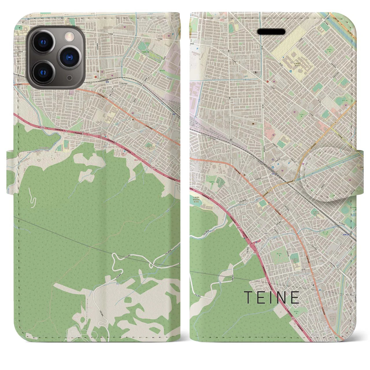 【手稲】地図柄iPhoneケース（手帳両面タイプ・ナチュラル）iPhone 11 Pro Max 用