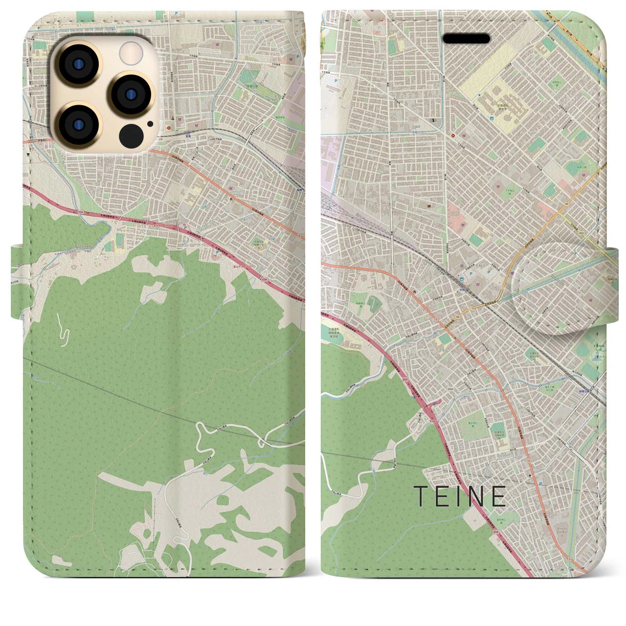 【手稲】地図柄iPhoneケース（手帳両面タイプ・ナチュラル）iPhone 12 Pro Max 用