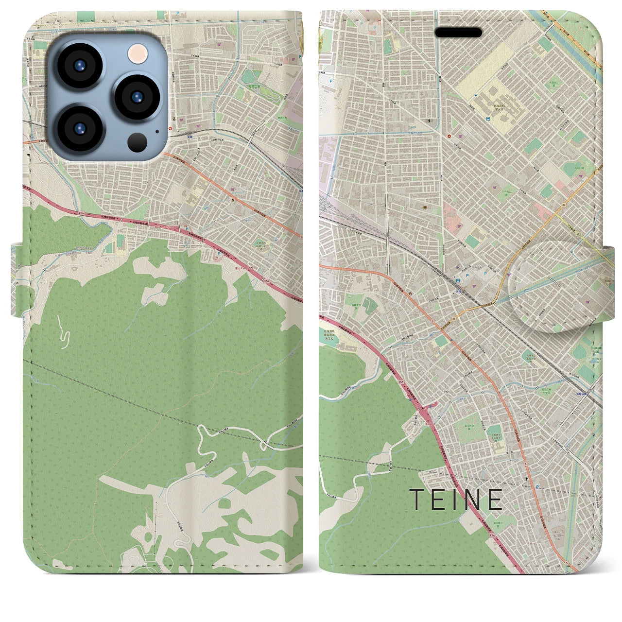 【手稲】地図柄iPhoneケース（手帳両面タイプ・ナチュラル）iPhone 13 Pro Max 用