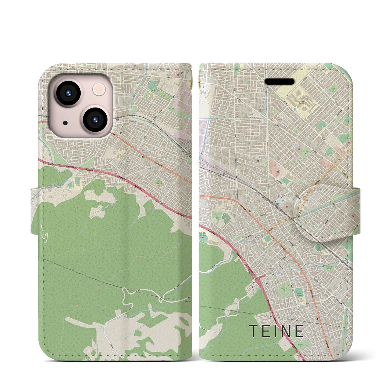 【手稲】地図柄iPhoneケース（手帳両面タイプ・ナチュラル）iPhone 13 mini 用