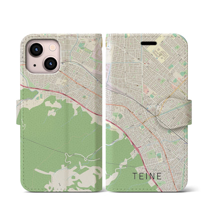 【手稲（北海道）】地図柄iPhoneケース（手帳タイプ）ナチュラル・iPhone 13 mini 用