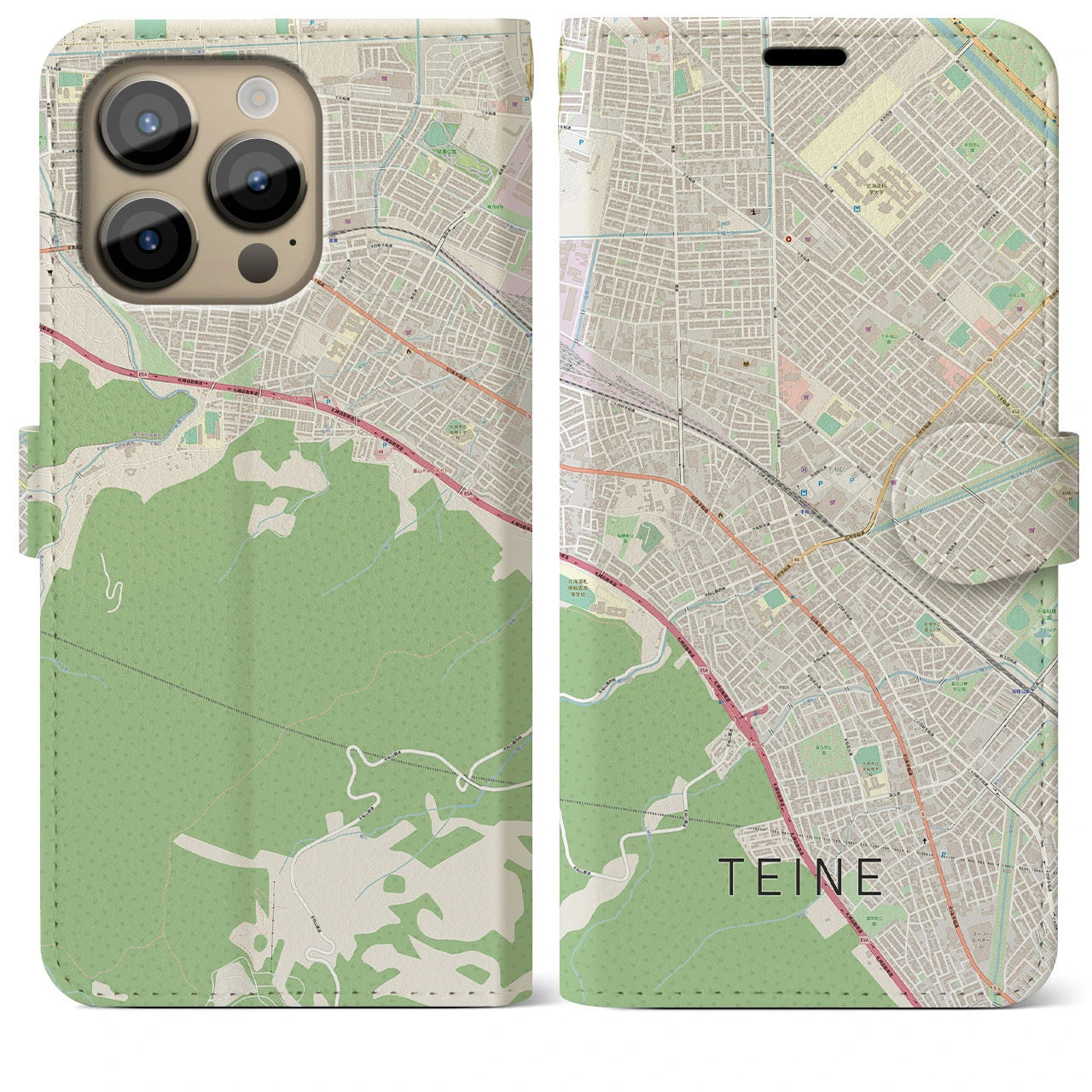【手稲】地図柄iPhoneケース（手帳両面タイプ・ナチュラル）iPhone 14 Pro Max 用