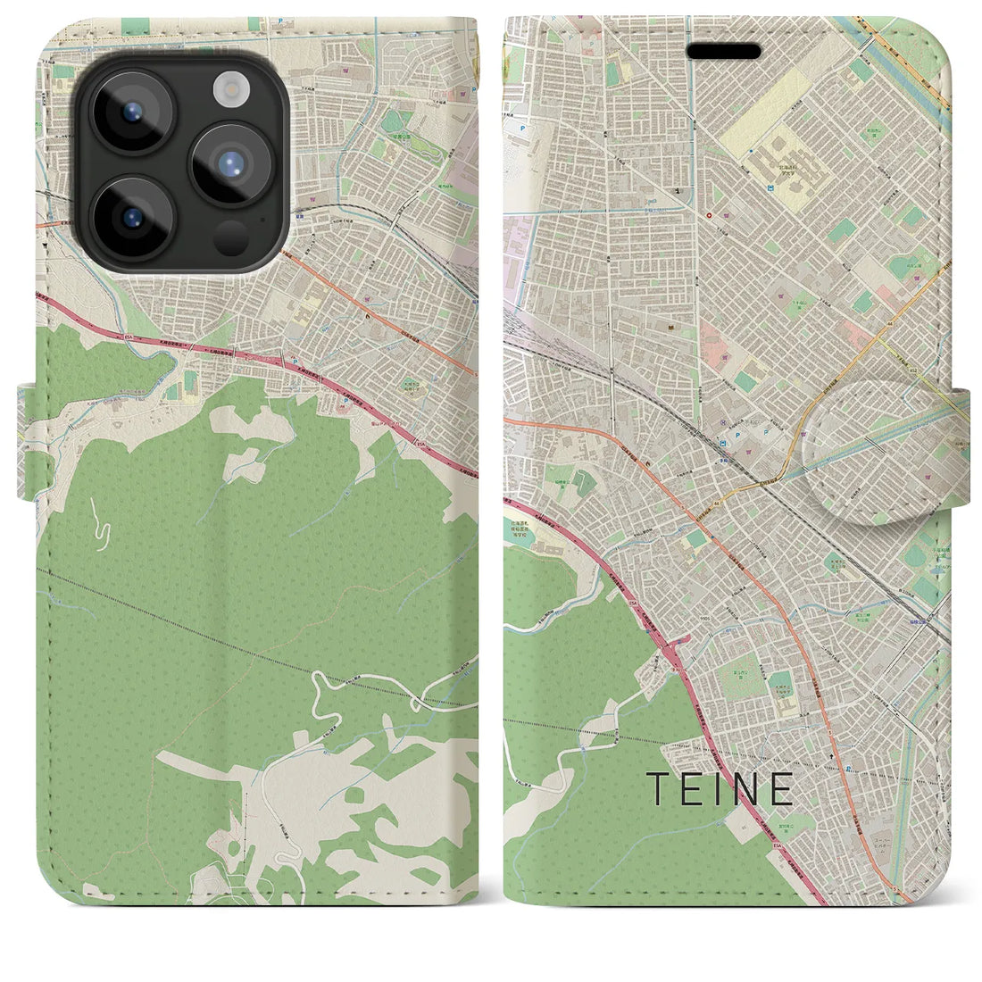 【手稲】地図柄iPhoneケース（手帳両面タイプ・ナチュラル）iPhone 15 Pro Max 用
