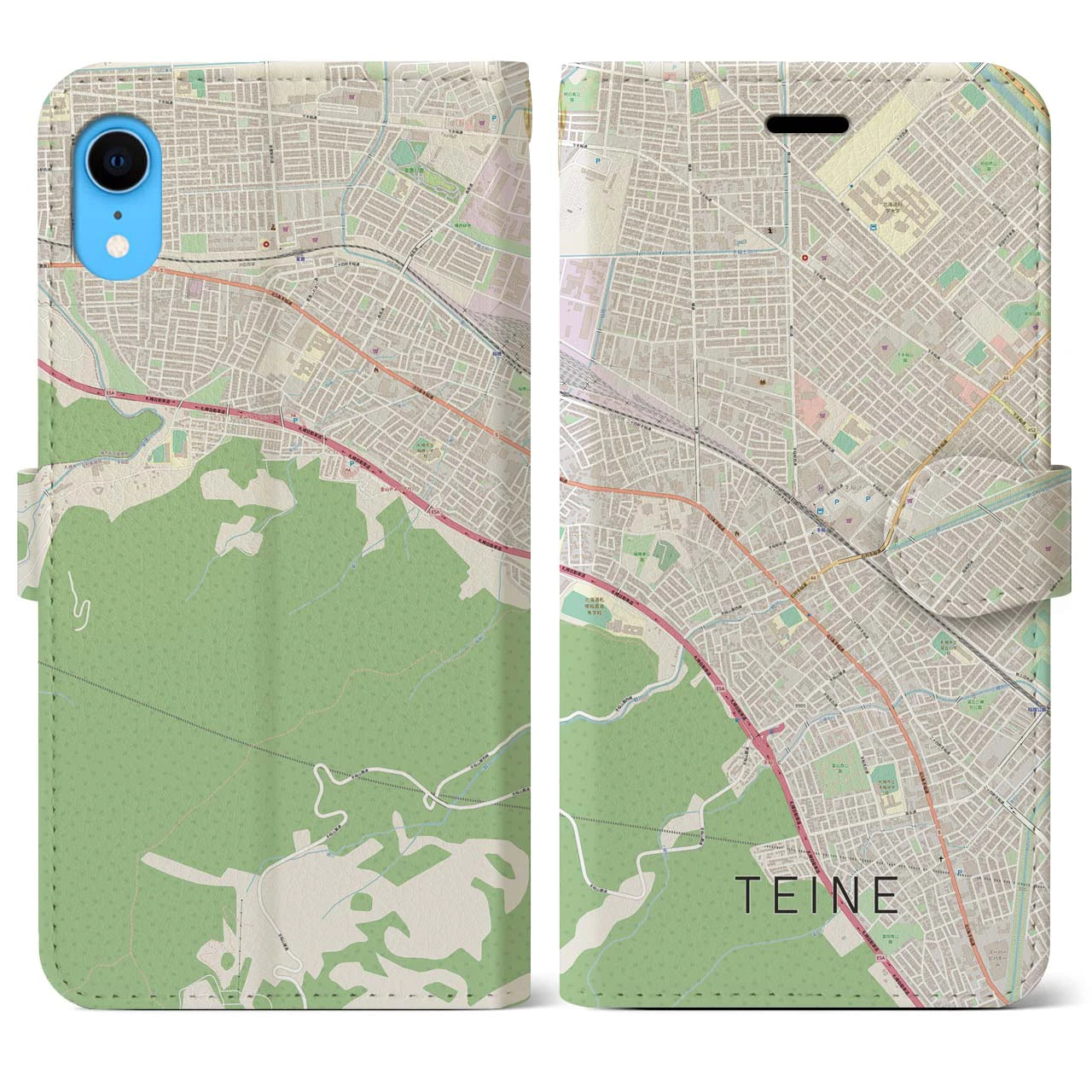 【手稲】地図柄iPhoneケース（手帳両面タイプ・ナチュラル）iPhone XR 用