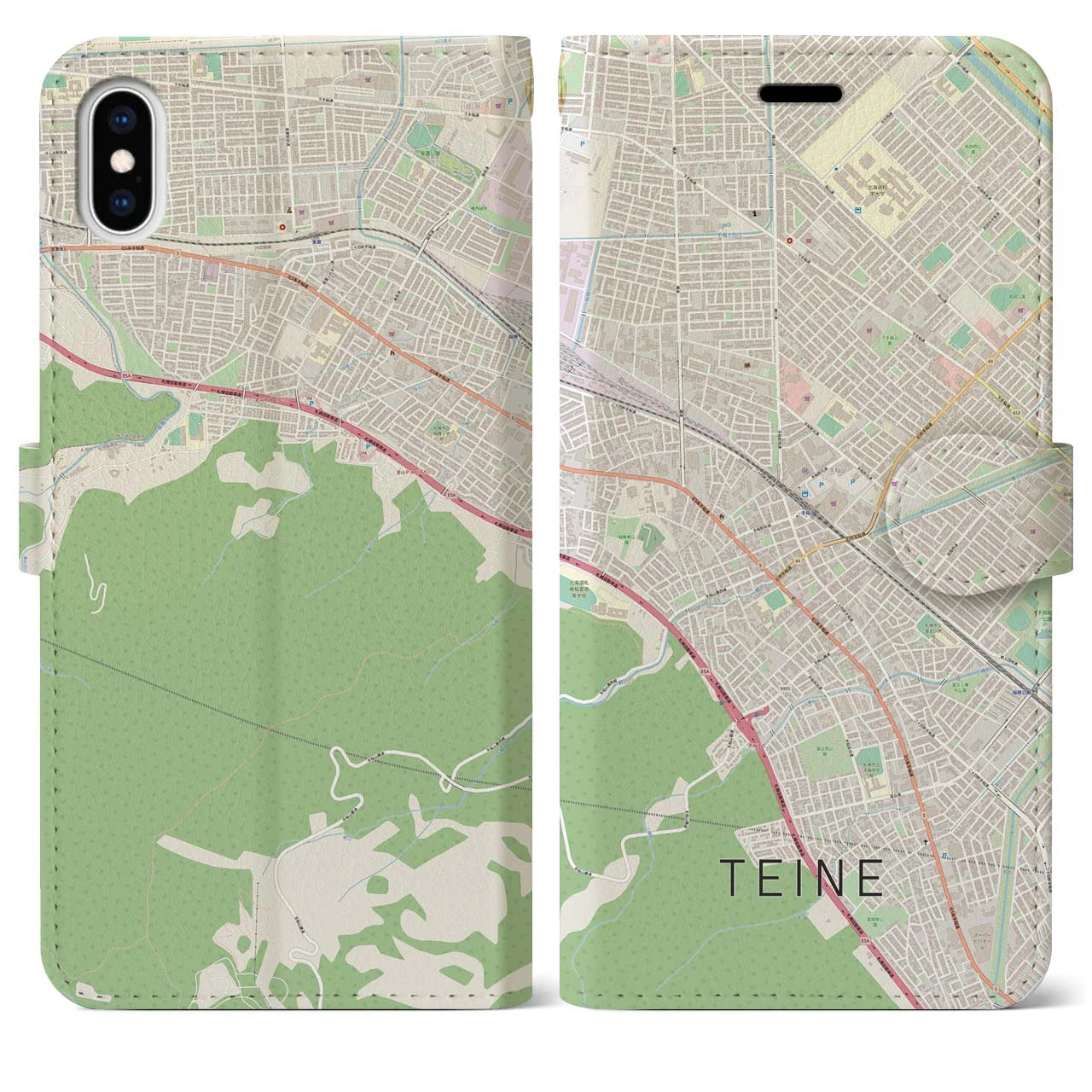 【手稲】地図柄iPhoneケース（手帳両面タイプ・ナチュラル）iPhone XS Max 用