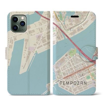 【天保山（大阪府）】地図柄iPhoneケース（手帳タイプ）ナチュラル・iPhone 11 Pro 用