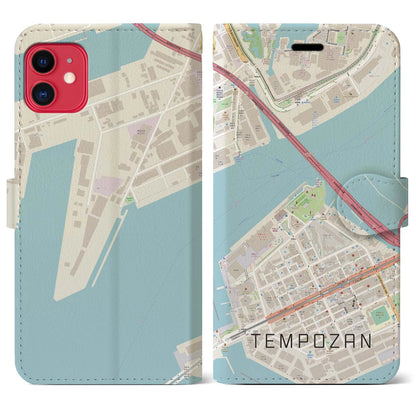 【天保山（大阪府）】地図柄iPhoneケース（手帳タイプ）ナチュラル・iPhone 11 用