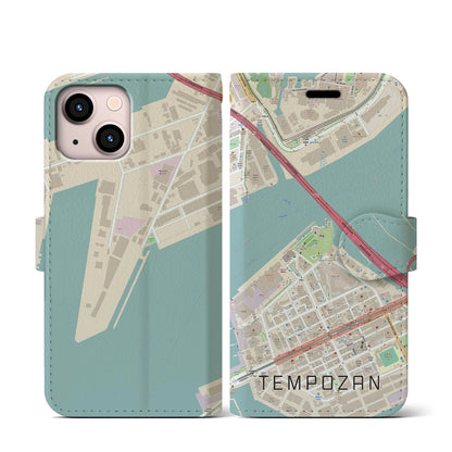 【天保山（大阪府）】地図柄iPhoneケース（手帳タイプ）ナチュラル・iPhone 13 mini 用