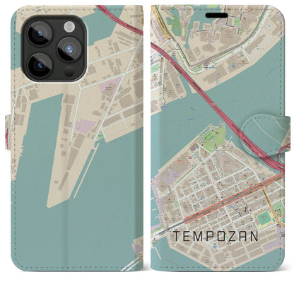 【天保山（大阪府）】地図柄iPhoneケース（手帳タイプ）ナチュラル・iPhone 15 Pro Max 用