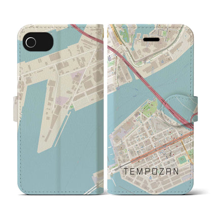 【天保山（大阪府）】地図柄iPhoneケース（手帳タイプ）ナチュラル・iPhone SE（第3 / 第2世代） / 8 / 7 / 6s / 6 用