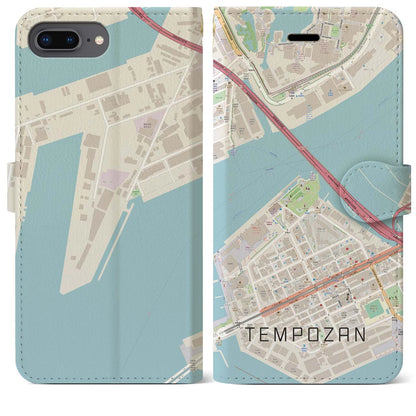 【天保山（大阪府）】地図柄iPhoneケース（手帳タイプ）ナチュラル・iPhone 8Plus /7Plus / 6sPlus / 6Plus 用