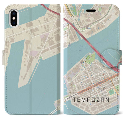 【天保山（大阪府）】地図柄iPhoneケース（手帳タイプ）ナチュラル・iPhone XS Max 用