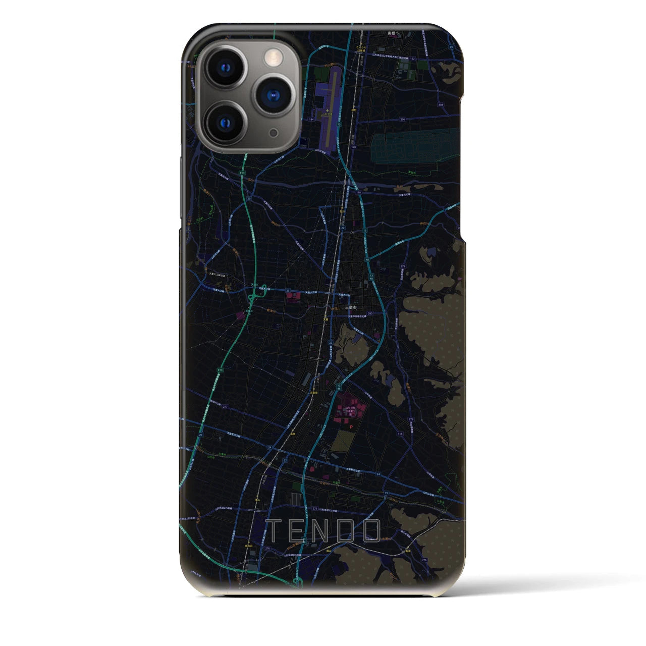 【天童】地図柄iPhoneケース（バックカバータイプ・ブラック）iPhone 11 Pro Max 用
