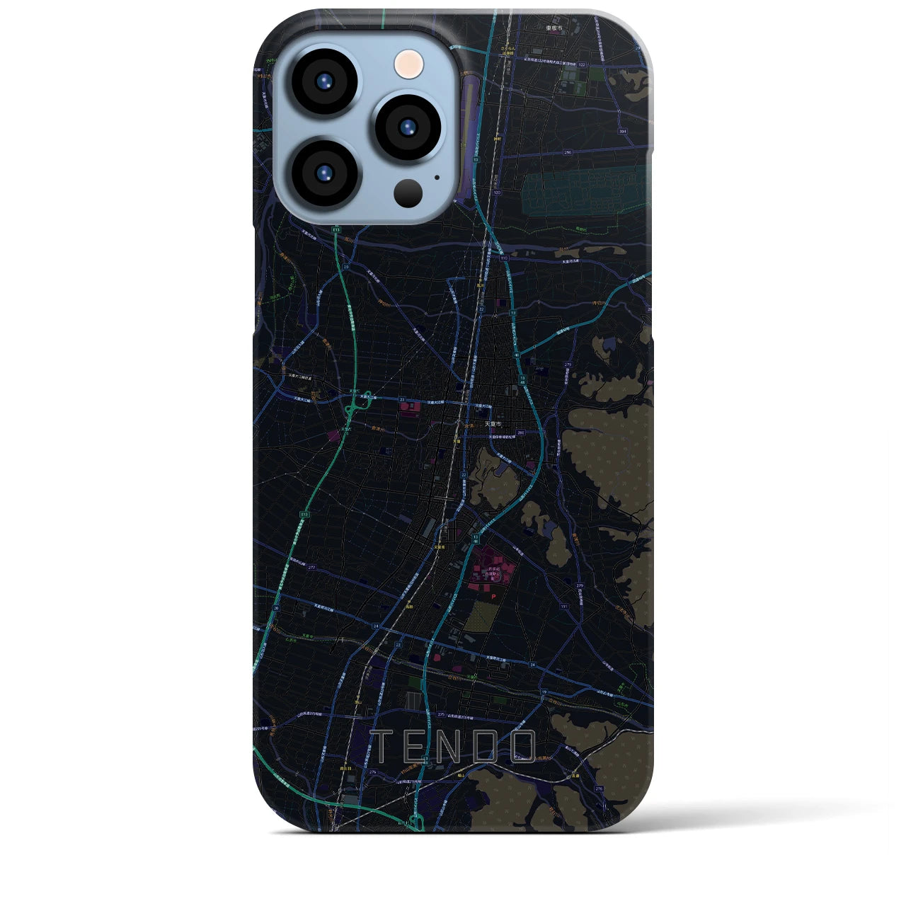 【天童】地図柄iPhoneケース（バックカバータイプ・ブラック）iPhone 13 Pro Max 用