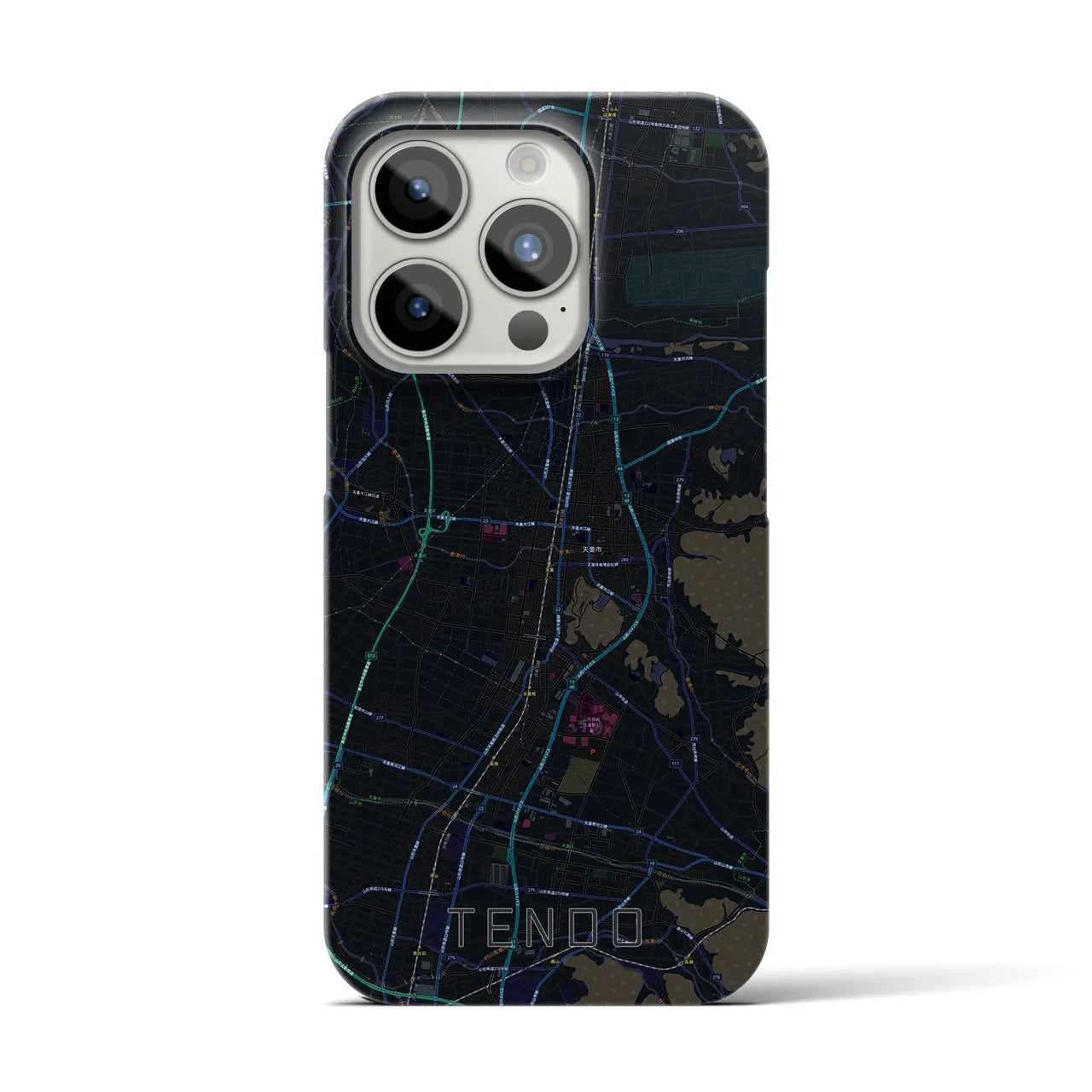 【天童】地図柄iPhoneケース（バックカバータイプ・ブラック）iPhone 15 Pro 用