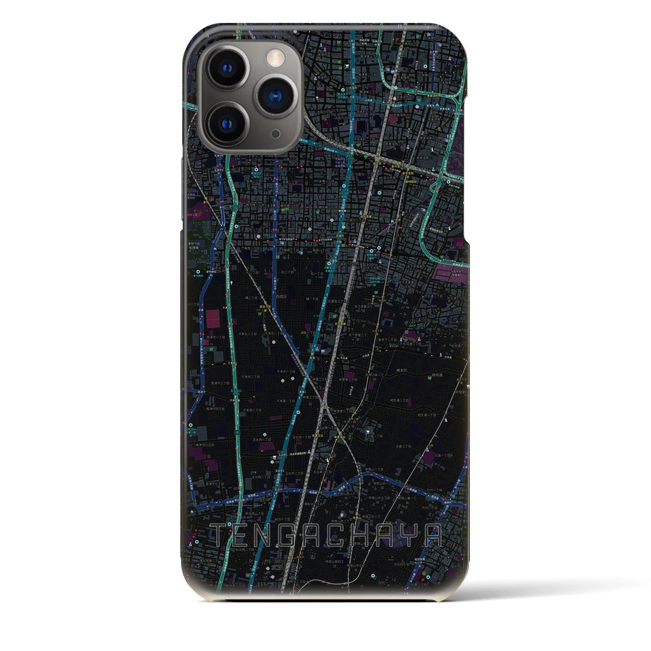 【天下茶屋】地図柄iPhoneケース（バックカバータイプ・ブラック）iPhone 11 Pro Max 用