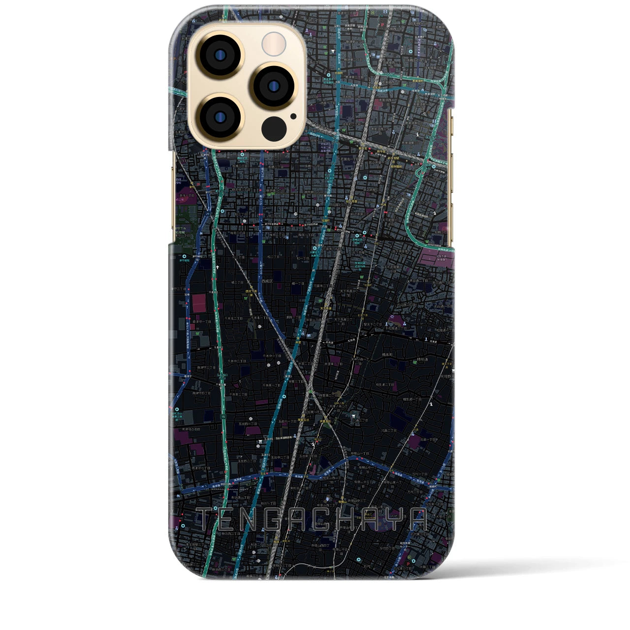 【天下茶屋】地図柄iPhoneケース（バックカバータイプ・ブラック）iPhone 12 Pro Max 用