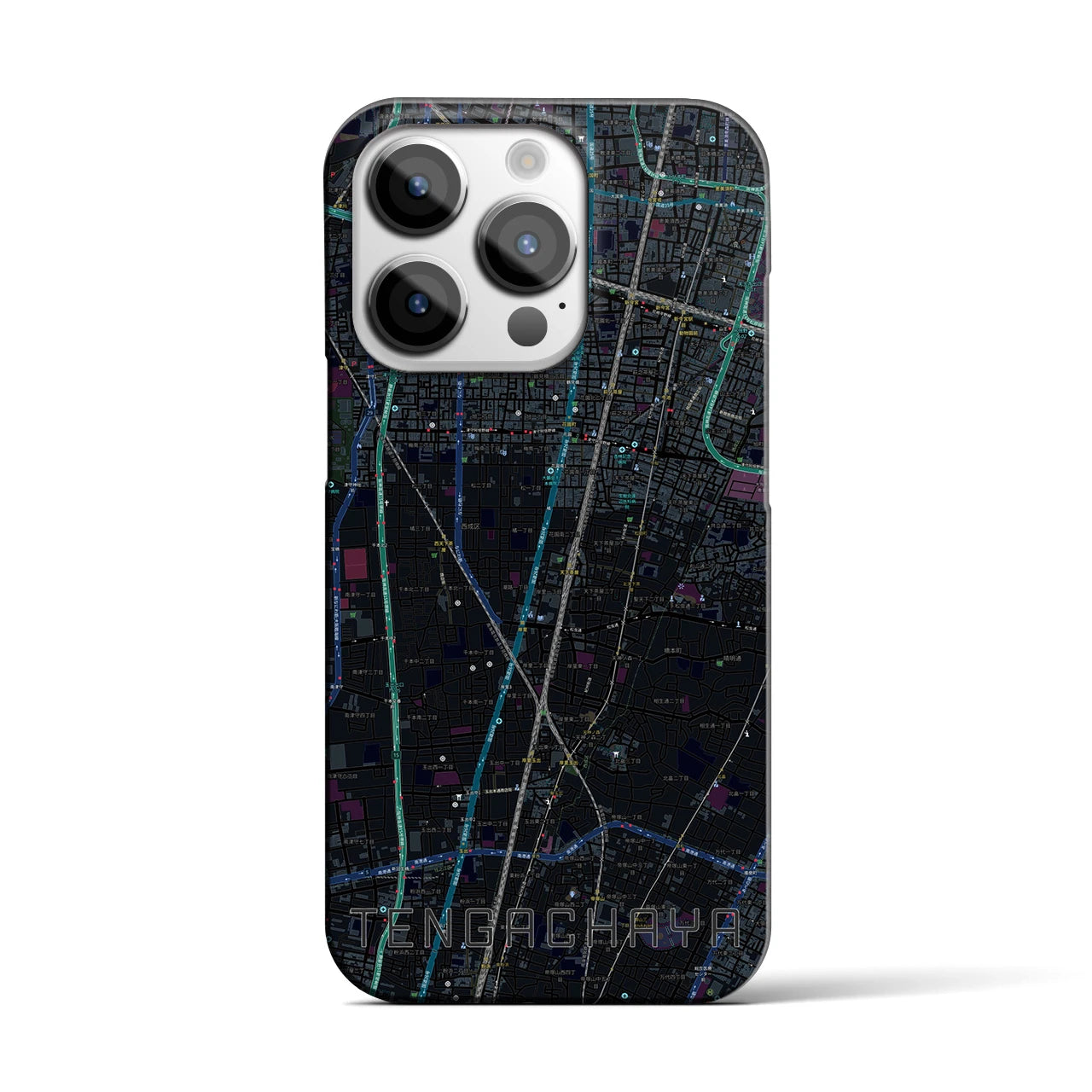 【天下茶屋】地図柄iPhoneケース（バックカバータイプ・ブラック）iPhone 14 Pro 用