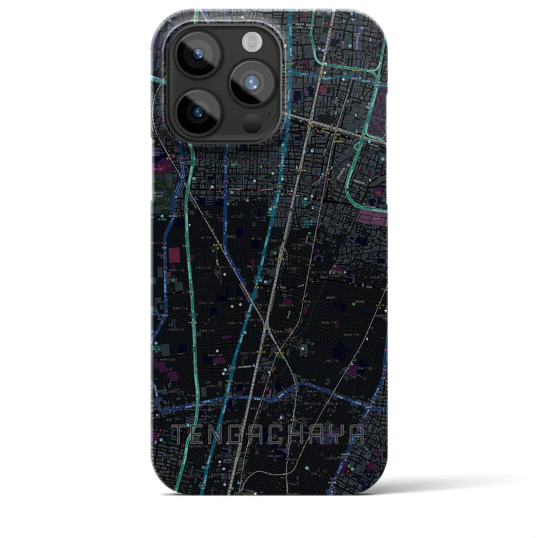 【天下茶屋】地図柄iPhoneケース（バックカバータイプ・ブラック）iPhone 15 Pro Max 用