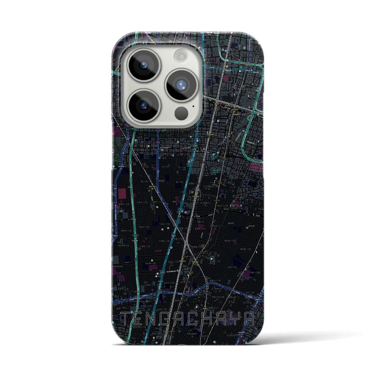 【天下茶屋】地図柄iPhoneケース（バックカバータイプ・ブラック）iPhone 15 Pro 用