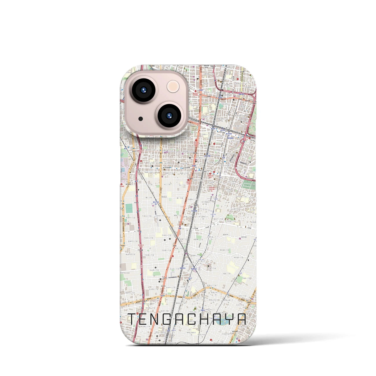 【天下茶屋】地図柄iPhoneケース（バックカバータイプ・ナチュラル）iPhone 13 mini 用