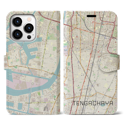【天下茶屋（大阪府）】地図柄iPhoneケース（手帳タイプ）ナチュラル・iPhone 13 Pro 用