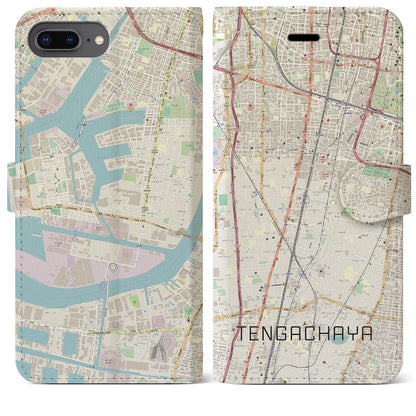 【天下茶屋（大阪府）】地図柄iPhoneケース（手帳タイプ）ナチュラル・iPhone 8Plus /7Plus / 6sPlus / 6Plus 用