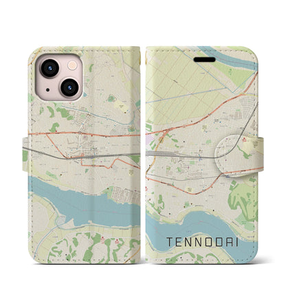 【天王台（千葉県）】地図柄iPhoneケース（手帳タイプ）ナチュラル・iPhone 13 mini 用