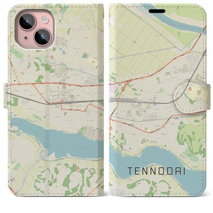 【天王台（千葉県）】地図柄iPhoneケース（手帳タイプ）ナチュラル・iPhone 15 Plus 用